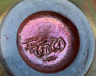 Iridescent Raku Studio Pottery Pot Signed Telford 	5in H x 2.5in Diamter at opening 		107040
