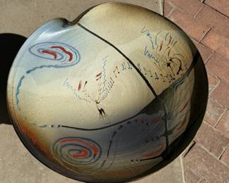 Christopher Heede Glyphs Studio Art Pottery Bowl Wall Mounted Platter 	4.25in H x 18.25in Diameter 		130005
