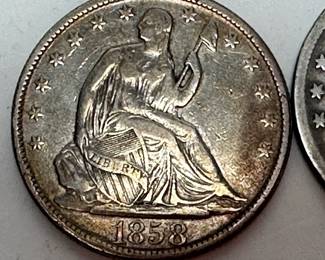 Lot of 4 Seated Liberty Half Silver Dollar Coins 1843 1858 1865 			107091
