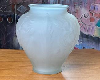 Tiffin Poppy Pattern Frosted/Satin Glass Vase  1930s Art Deco 	8.5 x 8.5 Hole Diameter 4.25		110006

