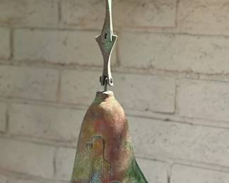Vintage Large Paolo Soleri Arcosanti Bell Bronze Wind Chime Windbell 	total hang 30 inches Bell: 8 x 7.5 indiameter 		104021
