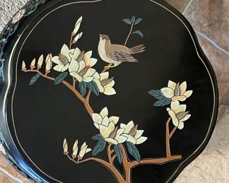 2pc Asian Chinese Black Laquered Pedestal Drum Stools PAIR Tables Plant Stand	18in H x 13.5in Diameter at top 		107034
