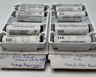 8 Rolls Uncirculated 2017 American the Beautiful Quarters Frederick Douglass Ozark Ellis Island George Rogers Clark 	Box:1.25x4x6in		107071
