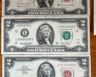 Lot of 7 $2 Two Dollar Bills 1953 Red Note 			107023
