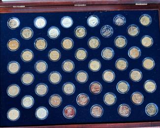 50 coin Morgan Mint 24kt Gold Layered Edition Statehood Quarters State Quarter Collection Set COMPLETE 	Case: 2.5x17x12in		107003
