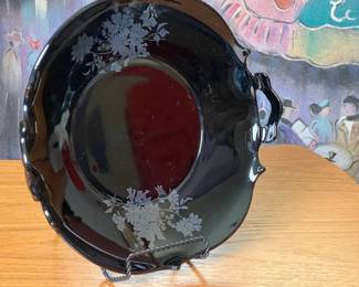 LE Smith Glass Black Amethyst Glass With Silver Floral 1930’s Depression Glass Round Handled Plate	10.5 x 10 x 3in		110008
