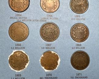 1864-1889 Two Cent Nickel Three Cent Coin Book Set 24 Coins 	7.75x6in		107092
