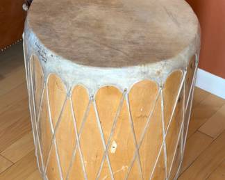 Large Raymond Gallegos Cochiti Ray Ceremonial Cottonwood Drum&nbsp;Native American Pueblo Art	22in H x 21in Diameter 		104023
