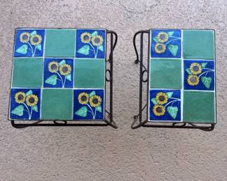 Lot of 2 Outdoor Sunflower Tile Top Tables 	Square: 18x16x12 Rectangle: 18x16x16		105004

