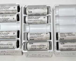 10 Rolls Uncirculated 2018 American the Beautiful Quarters Apostle Islands Voyageurs Block Island	Box:1.25x4x6in		107072
