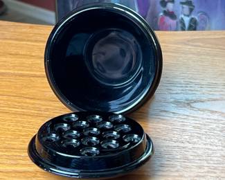 Vtg 1930s L.E. Smith Greek Key Flower Frog Footed Black Amethyst Deco	5x4.75x4.75in  		110016
