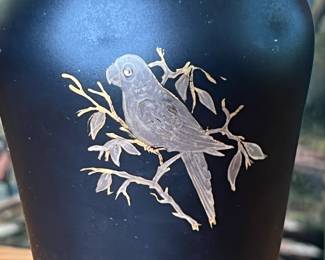 Tiffin Black Amethyst Glass Vase W Gold Hand Painted Bird	8.25 x 4.25 x 4.25 in Hole Diameter 3in		110003
