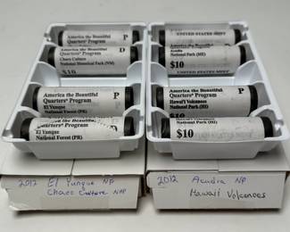 8 Rolls Uncirculated 2012 American the Beautiful Quarters Yunque Chaco Acadia 	Box:1.25x4x6in		107067
