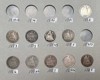 1837-1891 Seated Liberty Silver Dime Coin Book Set 91 Coins 2 Books Partial 	7.75x6in		107081
