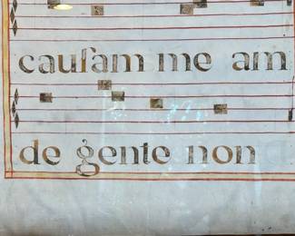 Antique 2-Sided Framed Gregorian Chant Hand Painted Vellum Antiphonal 	Frame: 328.25x29x 1.75 Page: 32x22in		104027
