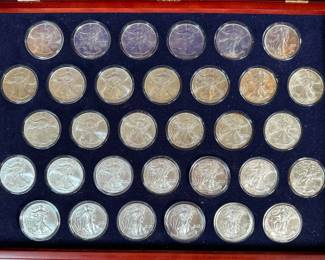 The Complete United States Silver Eagle Collection The Morgan Mint 32 1 Oz Fine Silver Coins USA 1 Dollar 	Case: 2.5x17x12in		107001
