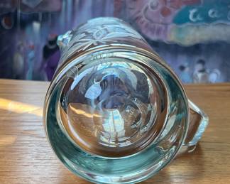 Vtg Glass Pitcher Etched W Floral Design	11in H 		110050
