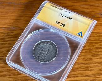1923 25c Standing Liberty Quarter ANACS Graded VF 25 in case 	3.25x2.25in		107009
