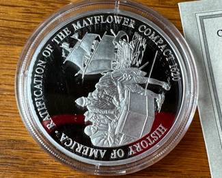 American Mint .999 Silver Coin History of America Ratification of the Mayflower Compact 1620	Case: 1.75in Diameter 		107028
