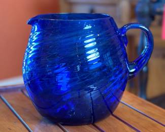 Mexican Cobalt Blue Swirl Glass Water Pitcher 	7x7x9in		104039
