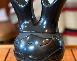 Mida Tafoya Santa Clara Pueblo Avanyu Wedding Vase Native American  Blackware Pottery 	9x6x4.75in		104002
