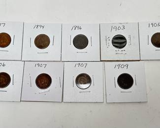 Lot of 9 Indian Head Penny 1 Cent Pennies 1877 1894 1896 1903 1905 1906 1907 1909 			107097
