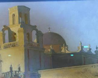 Elizabeth Sandia San Xavier Shadows Original Art Pastel Painting&nbsp;	Frame: 16.5x19.5x1.5in		104024
