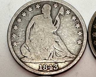 Lot of 4 Seated Liberty Half Silver Dollar Coins 1843 1858 1865 			107091
