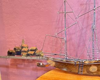 C. Curtis Jere Metal Wall Sculpture Midcentury Modern Sailboats in Harbor Boat	19.5x54x4in		107033
