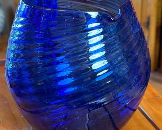 Mexican Cobalt Blue Swirl Glass Water Pitcher 	7x7x9in		104039
