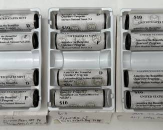 12 Rolls Uncirculated 2016-2017 American the Beautiful Quarters Shawnee Cumberland Gap Harpers Ferry Roosevelt Park Fort Sumter Effigy Mounds 	Box:1.25x4x6in		107070
