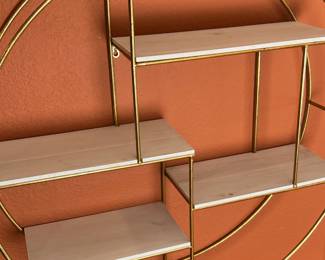 Round Wall Mount Shelf Gold Wire & Wood	30.5 in diameter, 7.25 depth		106007
