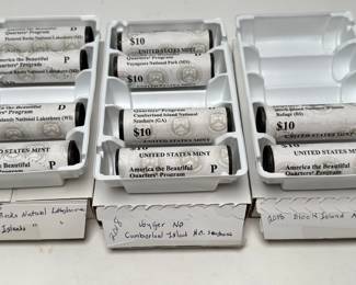 10 Rolls Uncirculated 2018 American the Beautiful Quarters Apostle Islands Voyageurs Block Island	Box:1.25x4x6in		107072
