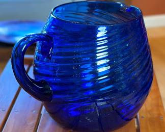 Mexican Cobalt Blue Swirl Glass Water Pitcher 	7x7x9in		104039
