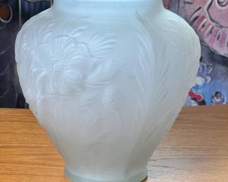 Tiffin Poppy Pattern Frosted/Satin Glass Vase  1930s Art Deco 	8.5 x 8.5 Hole Diameter 4.25		110006
