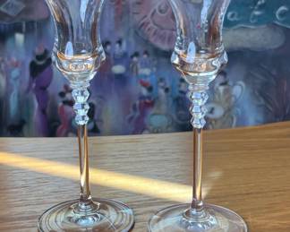 Pair of Milkasa Sonata Crystal Candlestick Holder Gold Trim Made in Austria	7.5in H 		110045

