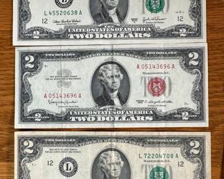 Lot of 7 $2 Two Dollar Bills 1953 Red Note 			107023
