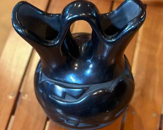 Mida Tafoya Santa Clara Pueblo Avanyu Wedding Vase Native American  Blackware Pottery 	9x6x4.75in		104002
