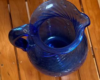 Mexican Cobalt Blue Swirl Glass Tall Water Pitcher 	8.25x5x6in		104040
