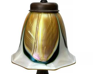 Antique Bronze Lamp ZEPHYR Studio Pulled Feather Glass Shade 	11.25in H x 5.75in Diameter 		940004
