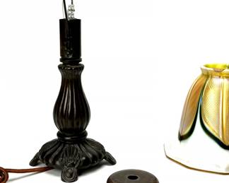 Antique Bronze Lamp ZEPHYR Studio Pulled Feather Glass Shade 	11.25in H x 5.75in Diameter 		940004
