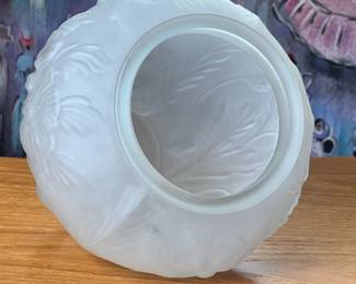 Tiffin Poppy Pattern Frosted/Satin Glass Vase  1930s Art Deco 	8.5 x 8.5 Hole Diameter 4.25		110006
