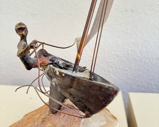 C. Curtis Jere Man In a Sail Boat Bronze Sculpture Metal & Stone Midcentury Modern Sailboat Boat SIGNED	12.5x7.5x7in		130011
