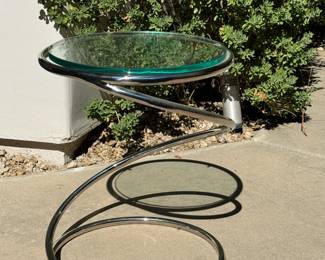 1970s Leon Rosen For Pace Chrome & Glass Coil Side Table SINGLE 	17x14in Diameter 		130009
