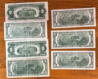 Lot of 7 $2 Two Dollar Bills 1953 Red Note 			107023
