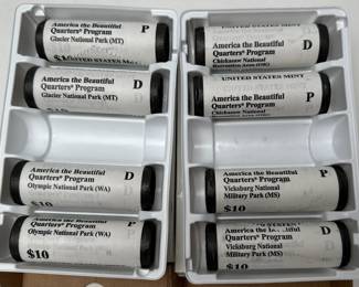 8 Rolls Uncirculated 2011 American the Beautiful Quarters Glacier Olympic Vicksburg Chickasaw	Box:1.25x4x6in		107066
