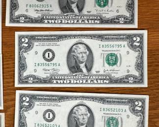 Lot of 7 $2 Two Dollar Bills 1953 Red Note 			107023
