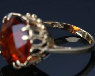 14kt Gold Faceted Amber Ring SZ: 6.5 14k	Size: 6.5 Centerpiece: 14x14mm	4.0 grams 	614034
