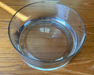 Vtg Glass Water Bowl Etched W Floral Design	4.25in H x 10in Diameter 	 	110051
