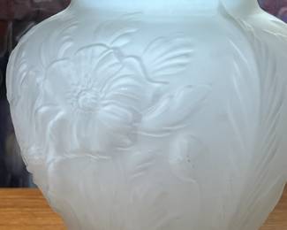 Tiffin Poppy Pattern Frosted/Satin Glass Vase  1930s Art Deco 	8.5 x 8.5 Hole Diameter 4.25		110006
